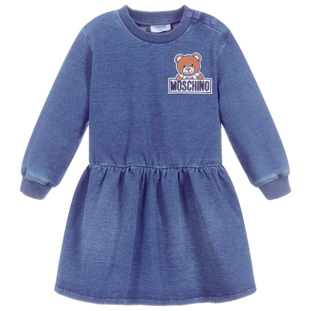 Moschino Blue Kids Dress with Bear Patch